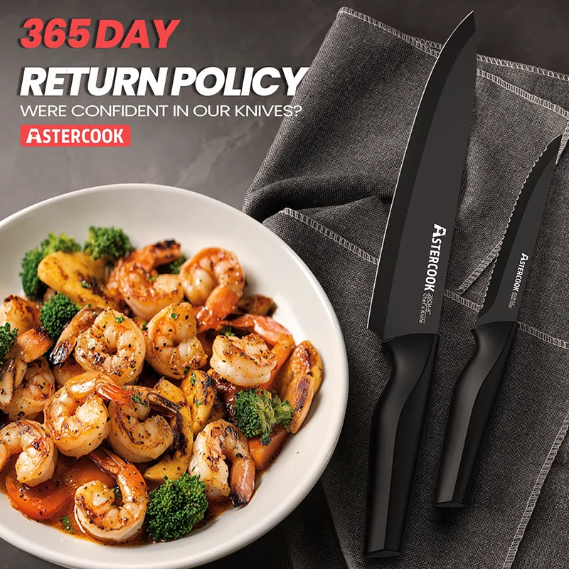 Astercook Kitchen Knife Set with Built-in Sharpener Block, Dishwasher Safe, 15 Pieces German Stainless Steel Knife Block Set