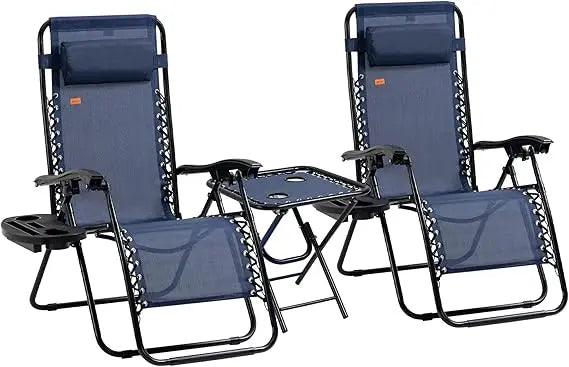 Zero Gravity Chair Set with Side Table, Folding Reclining Chair with Cupholders & Pillows, Adjustable Lounge Chair for Pool, Ba