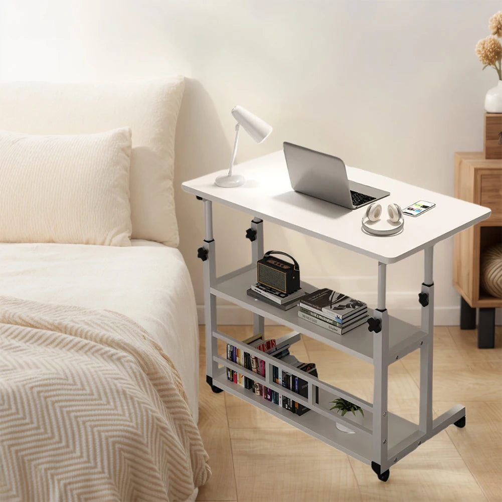 Height Adjustable Computer Desk Multi-Layer Storage Swivel Wheel Home Desk Mobile Laptop Standing Desk for Dormitory and Bedroom