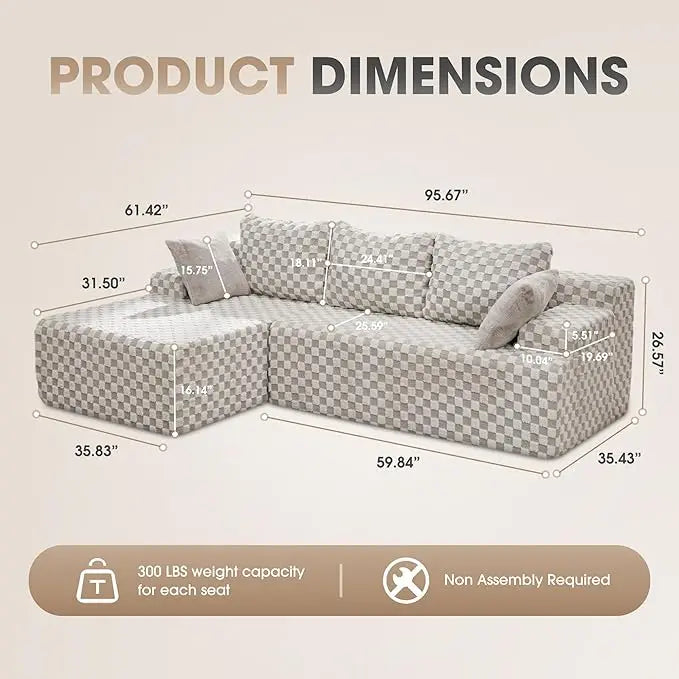 Modular L-Shaped 3-Seat Sectional | Memory Foam with Deep Seating & Storage Modules | Living Room Sofa
