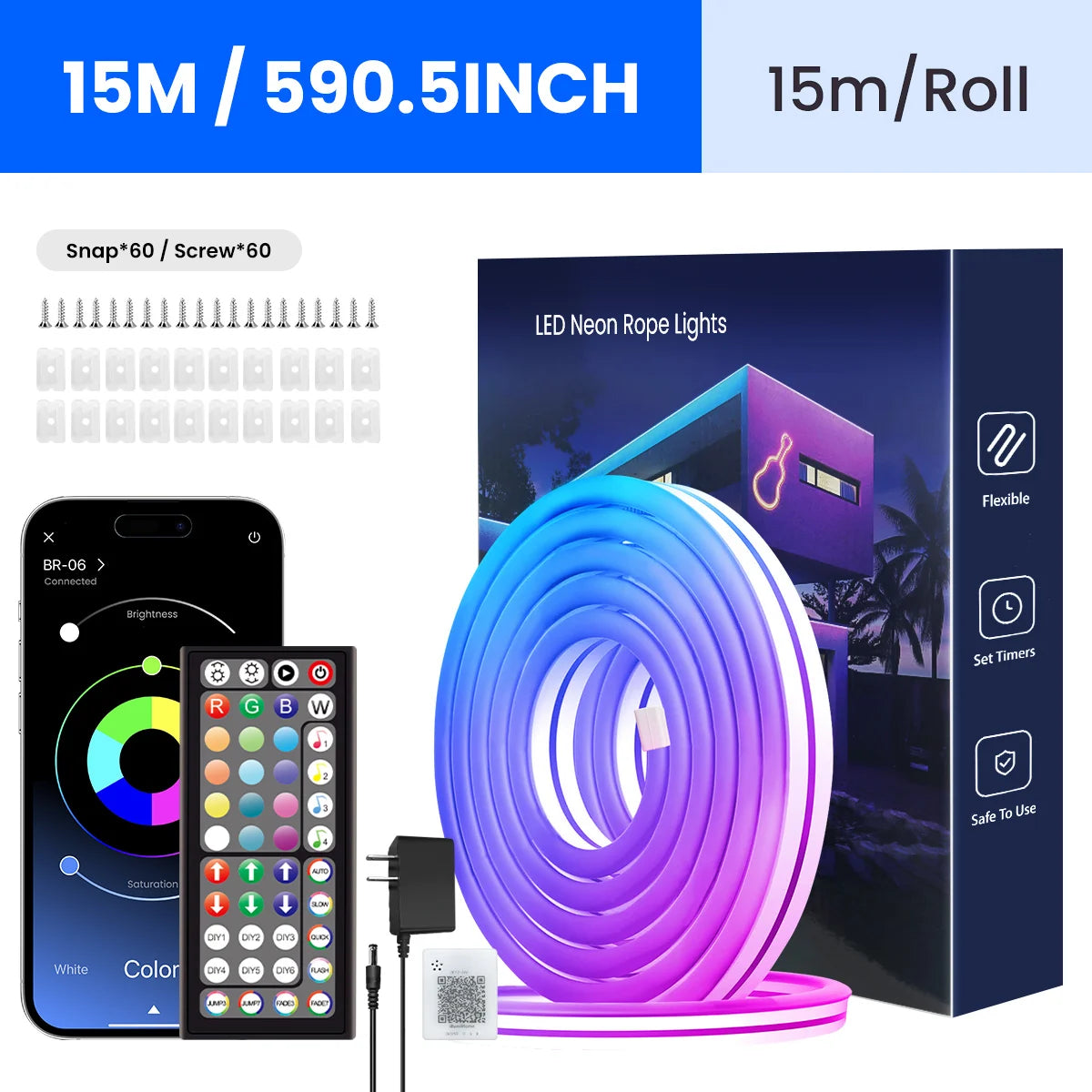 Neon LED Rope Lights, LED Lights For Bedroom Flexible LED Light Strip With Remote And APP Control RGB Lighting Strip