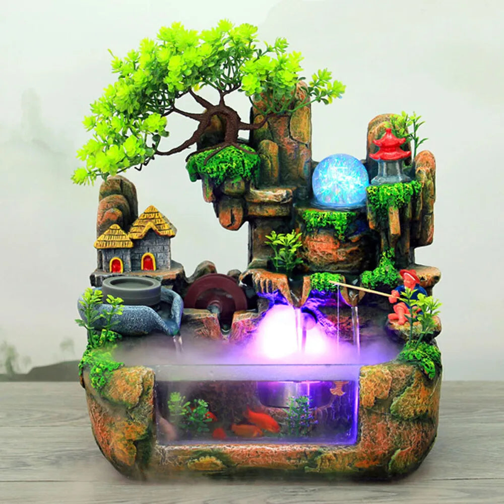 Indoor LED Water Fountain With Mist And Changing LEDs For Calming Home Decor And Relaxation