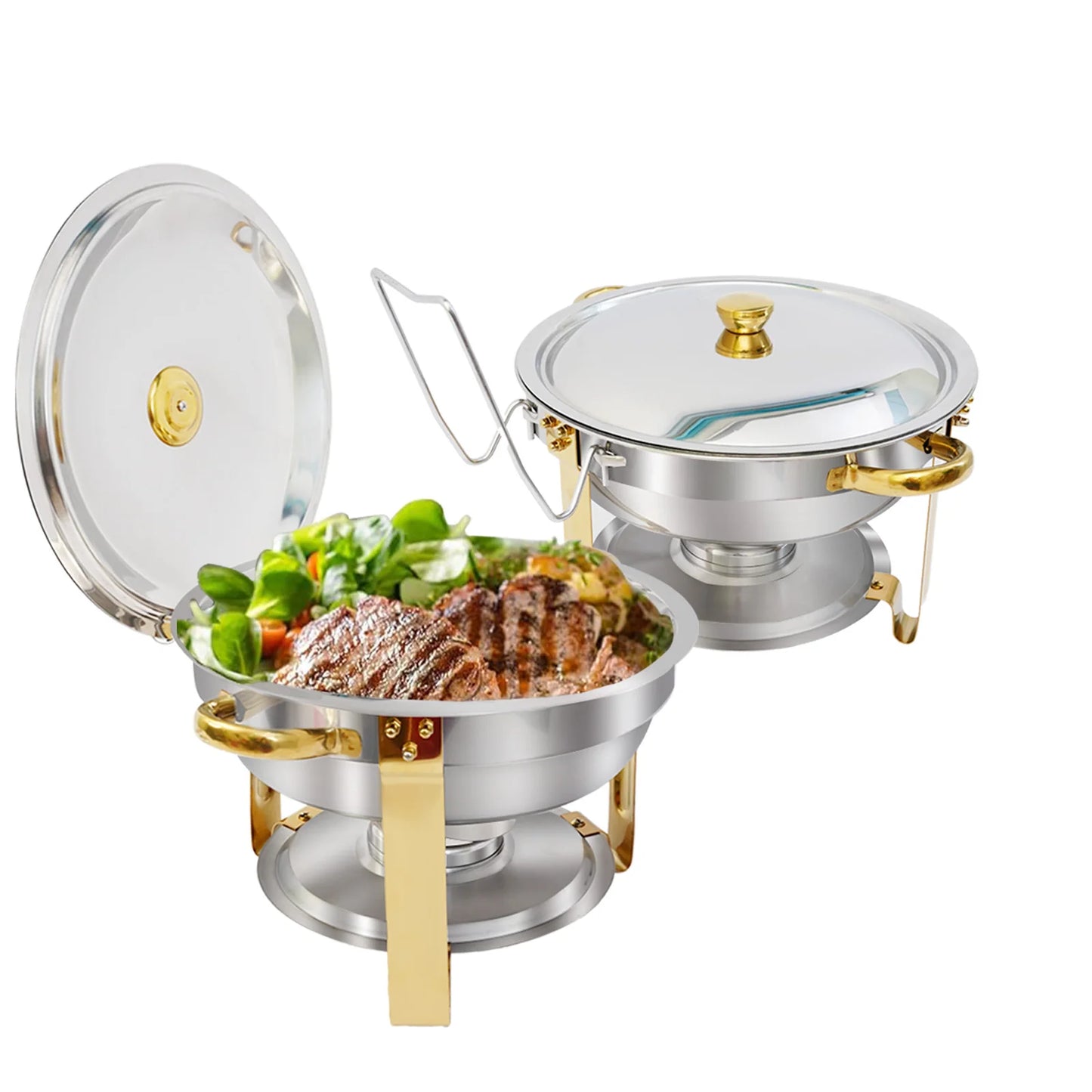 5QT Chafing Dish Buffet Set Stainless Steel Round Half-Gold Plated Buffet Warmer Set for Home Parties Christmas Buffet Birthday