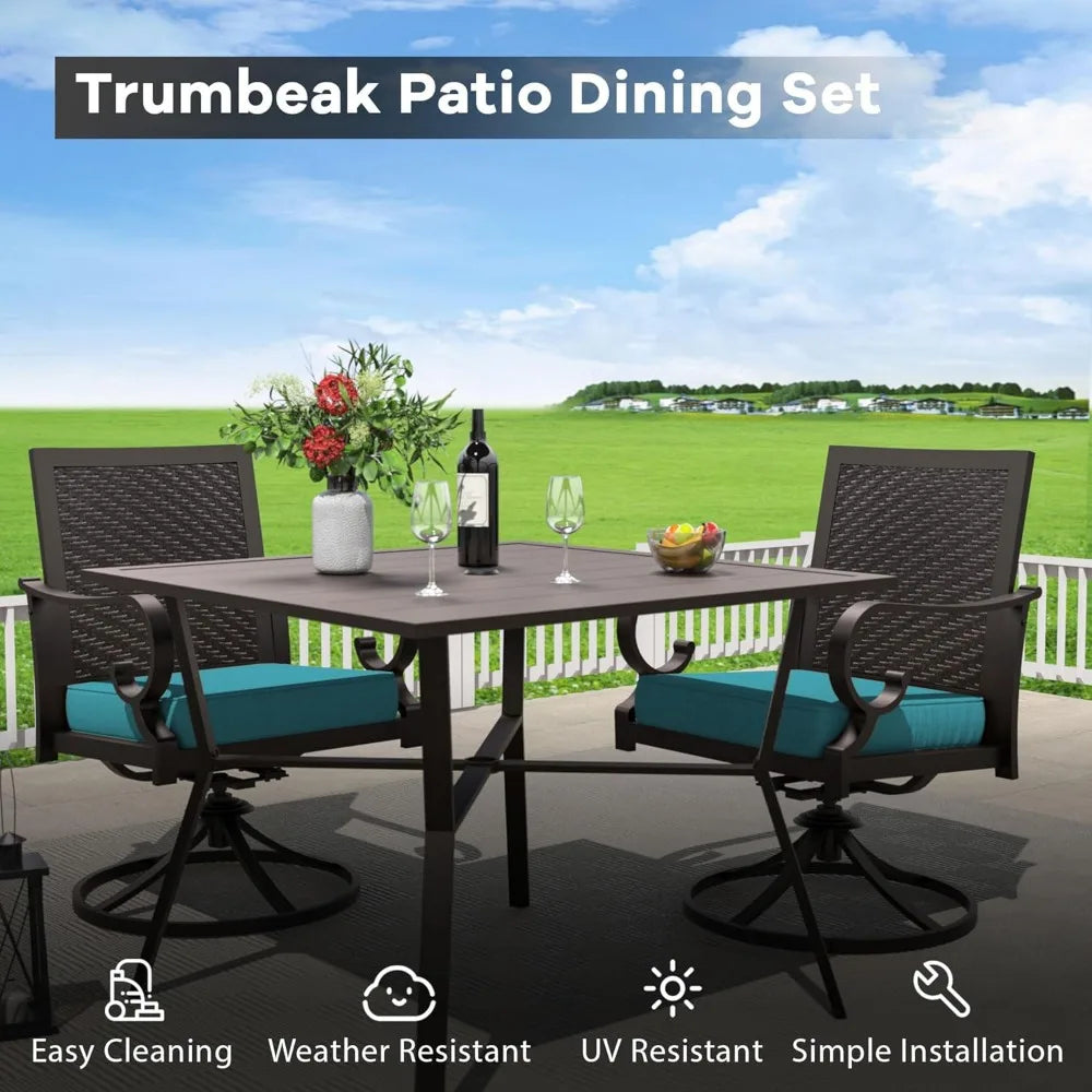 5-piece patio dining set outdoor conversation set,metal outdoor furniture set with umbrella hole cut-out table and 4 rattan back