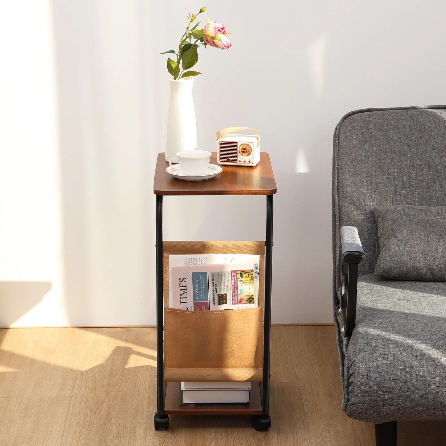 2025 Simple Coffee Table Bedside Storage Rack C-shaped Side Table Sofa Side Table with 2-Tier Storage Shelf Home Living Room