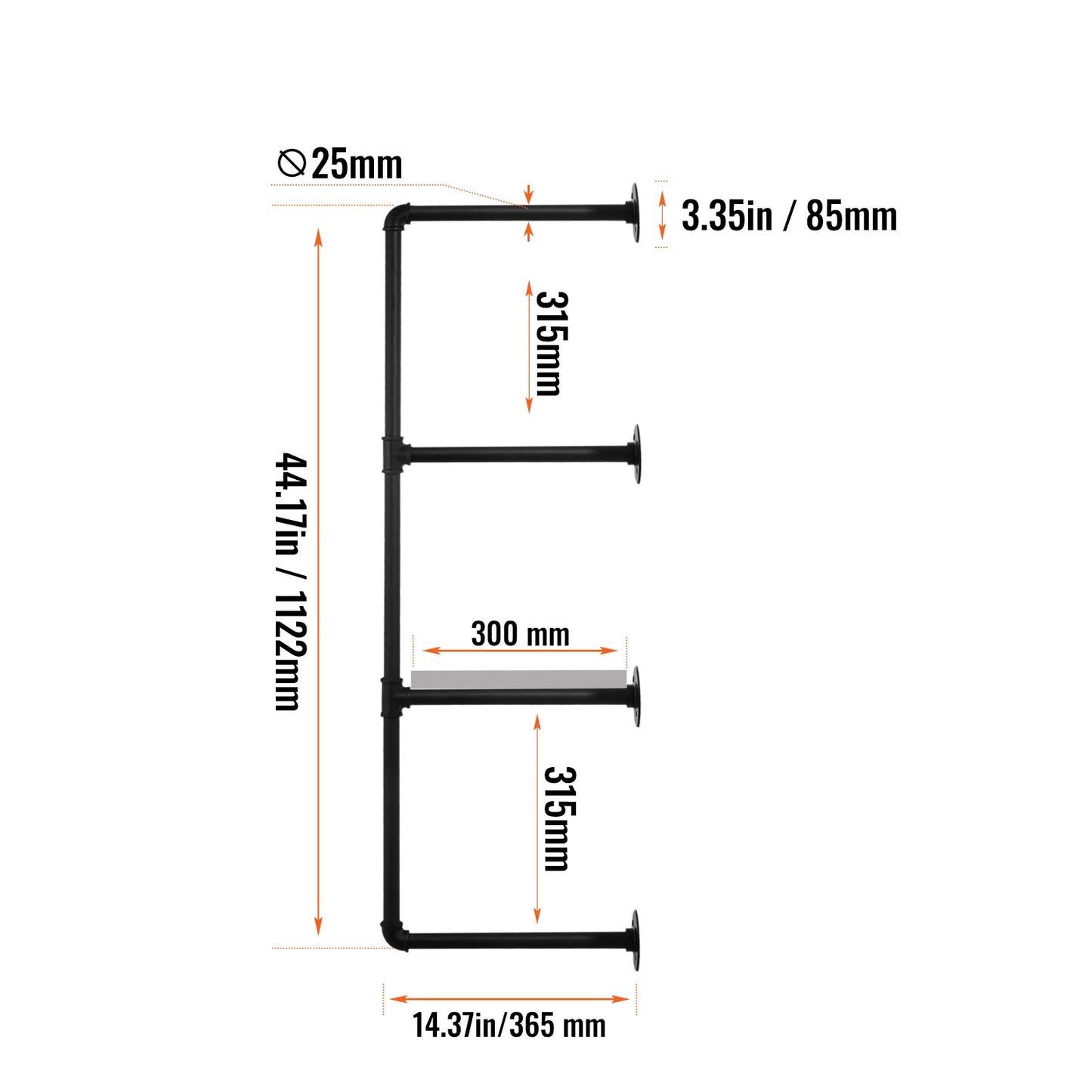 SucceBuy Industrial Pipe Shelf Wall Mount Floating Rustic Shelves