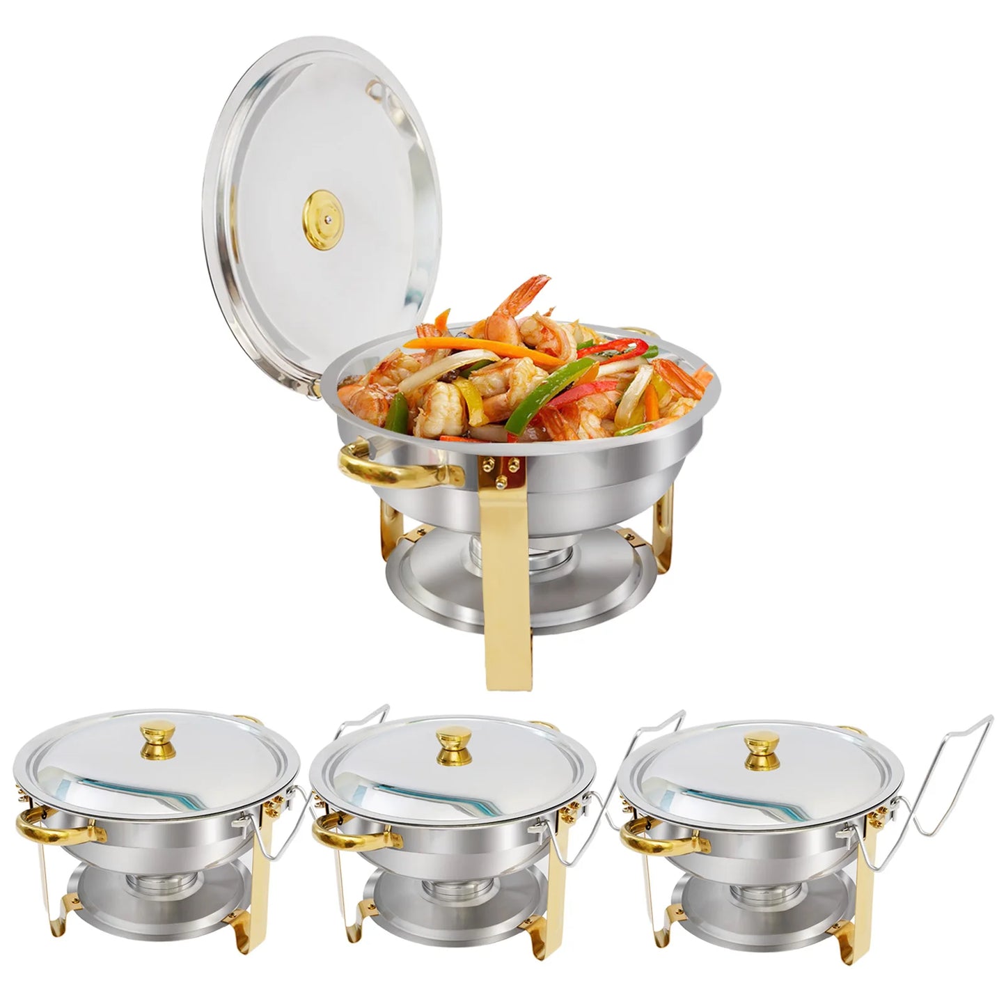 5QT Chafing Dish Buffet Set Stainless Steel Round Half-Gold Plated Buffet Warmer Set for Home Parties Christmas Buffet Birthday