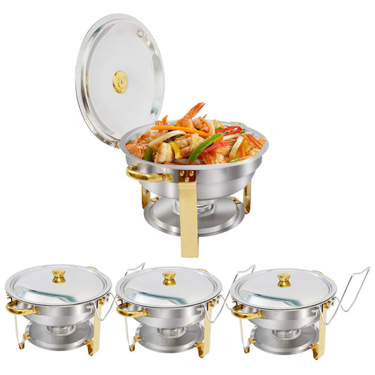 5QT Chafing Dish Buffet Set Stainless Steel Round Half-Gold Plated Buffet Warmer Set for Home Parties Christmas Buffet Birthday