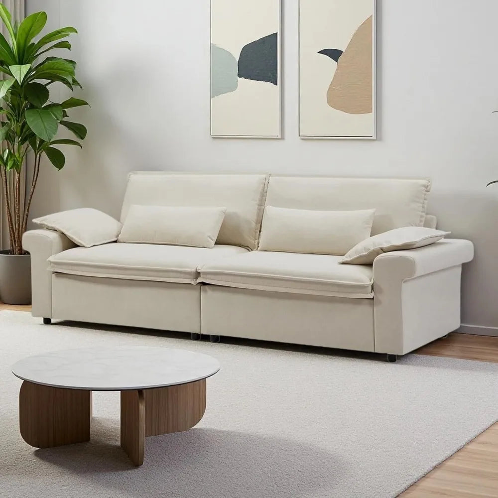 94 Inch Sofa, Oversized Couch with Wide Arms, Modern 3-Seater Sofa w/Throw Pillows, Chenille Fabric, Deep Seat Cushion