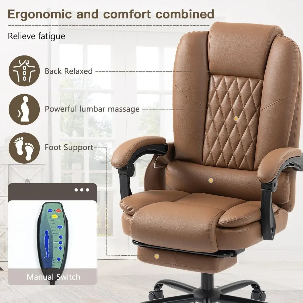 6-Point Heated Massage Office Chair with Footrest, Ergonomic Home Desk Chair with Lumbar Support, Executive High Back PU Leather