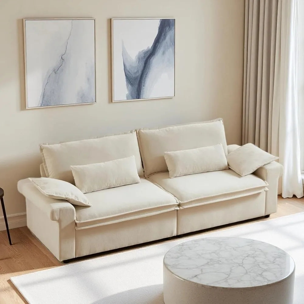 94 Inch Sofa, Oversized Couch with Wide Arms, Modern 3-Seater Sofa w/Throw Pillows, Chenille Fabric, Deep Seat Cushion