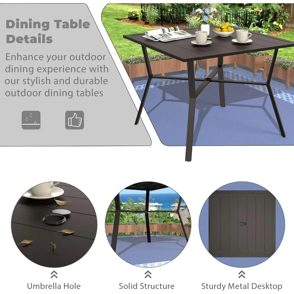 5-piece patio dining set outdoor conversation set,metal outdoor furniture set with umbrella hole cut-out table and 4 rattan back