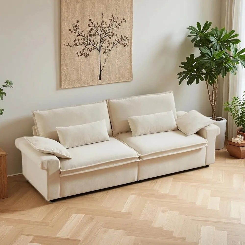 94 Inch Sofa, Oversized Couch with Wide Arms, Modern 3-Seater Sofa w/Throw Pillows, Chenille Fabric, Deep Seat Cushion