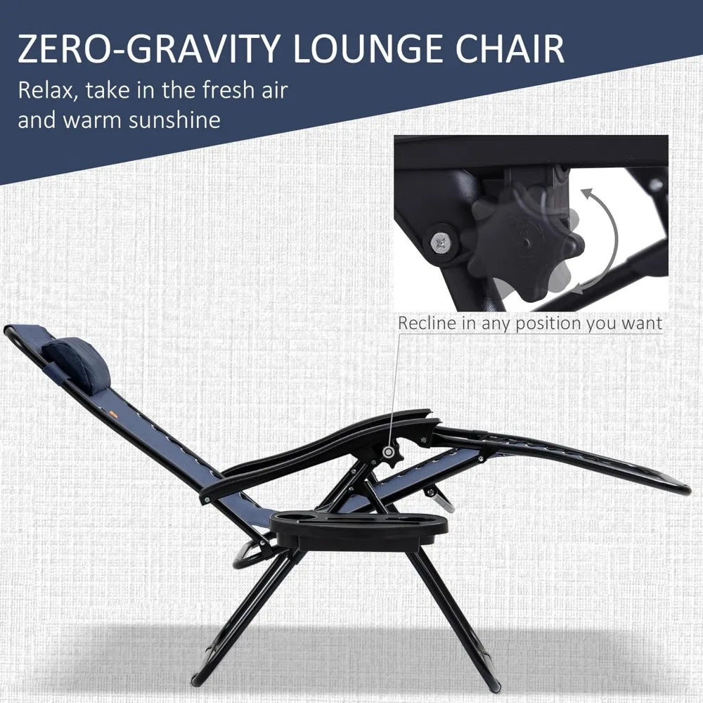 Zero Gravity Chair Set with Side Table, Folding Reclining Chair with Cupholders & Pillows, Adjustable Lounge Chair for Pool, Ba