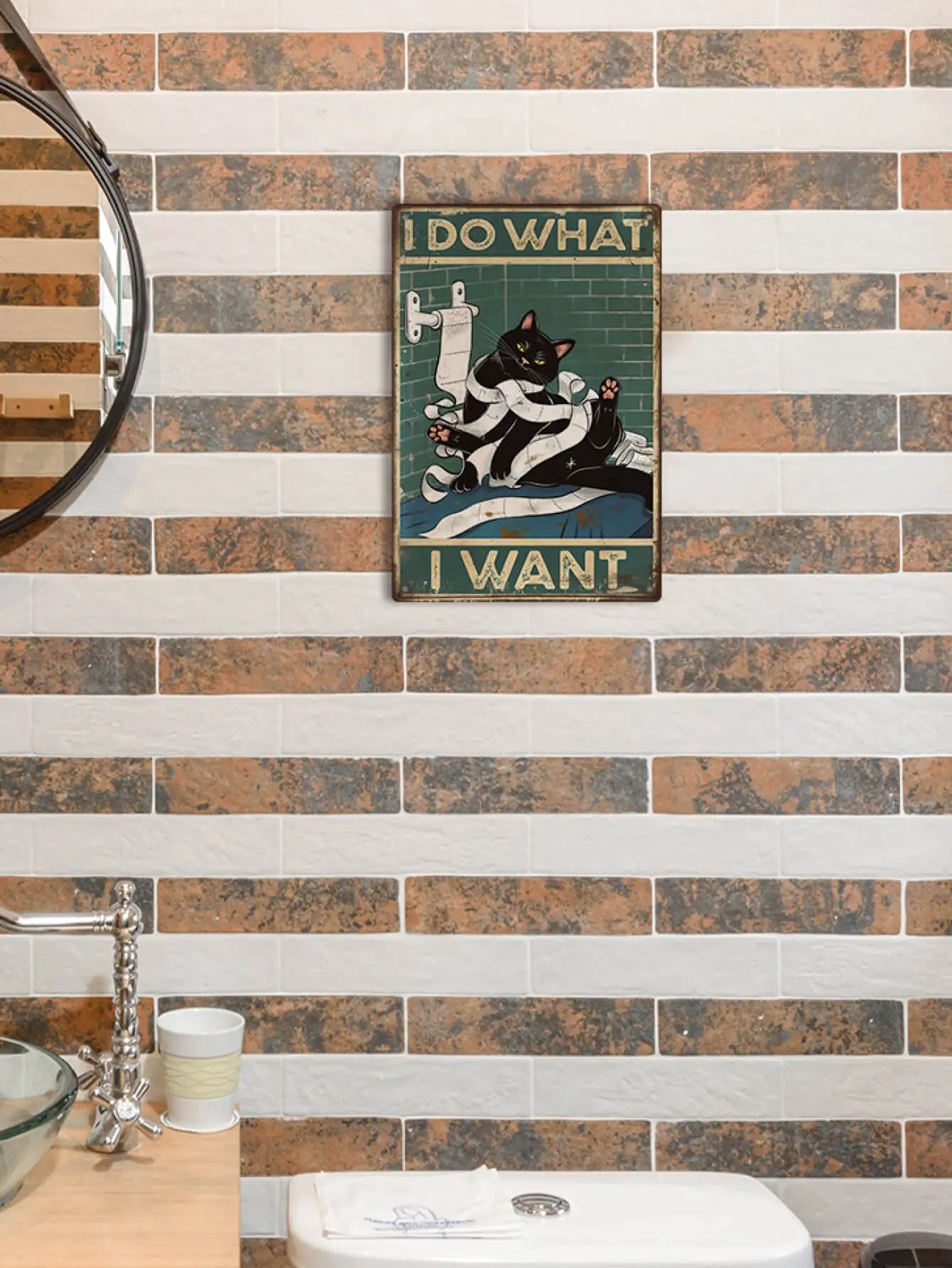 Putuo Decor Black Cat Tin Sign, Poster Wall Art Decor for Toilet Restroom Bathroom Wall Decor, 7.8 X 11.8 Inches, I Do I Want