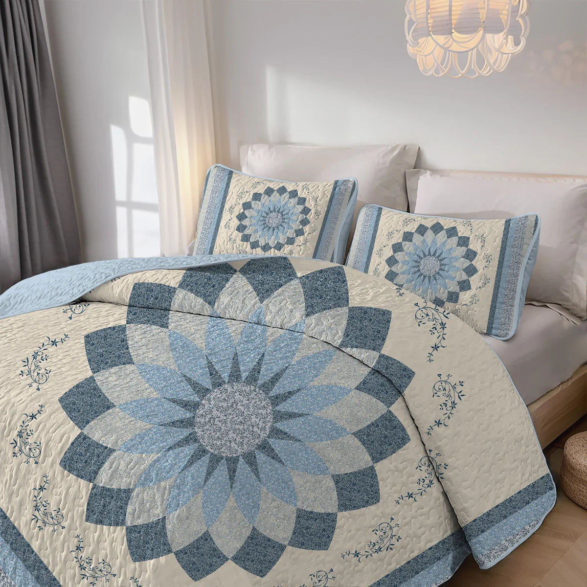 2/3-Piece Floral Printed Quilt Set, Cal King, Durable, Breathable, and Unique Summer Bedding Set, Includes 1 Quilt, 1/2 Pillowcase