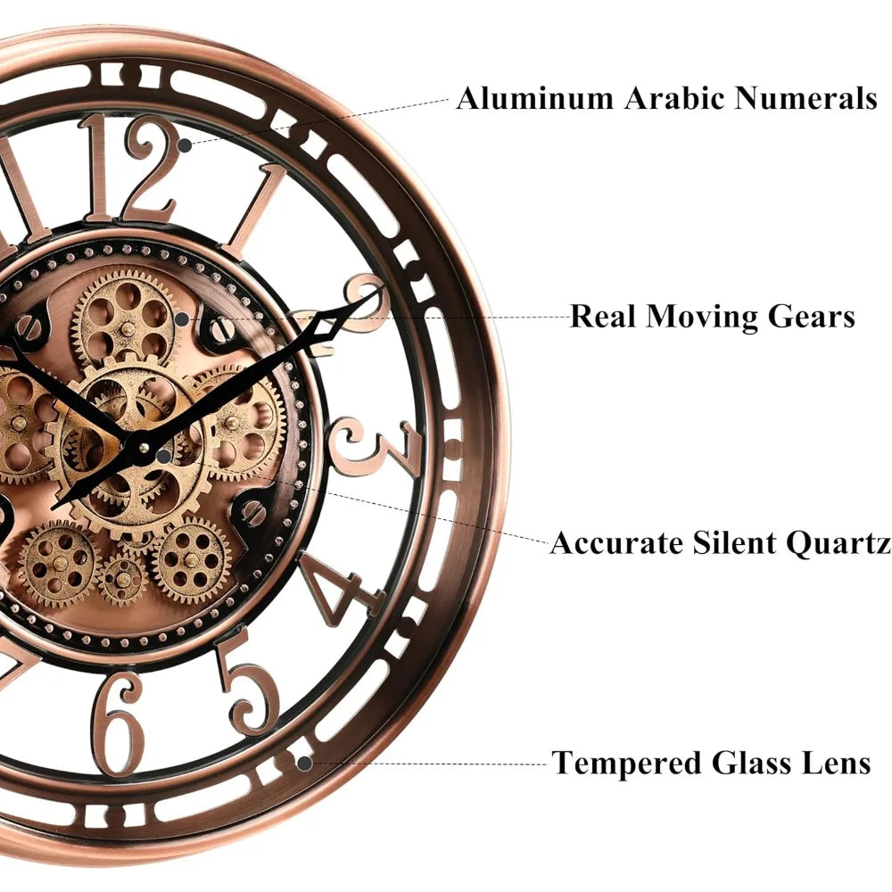 21 Inch Moving Gear Wall Clock for Modern Farmhouse Living Room Decor, Large Industrial Steampunk Wall Clock for Home Office
