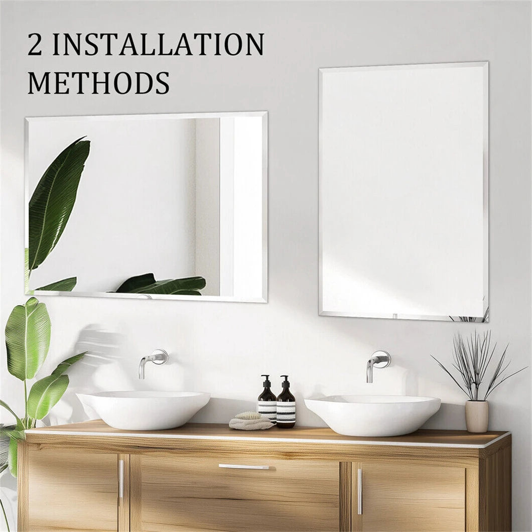 Rectangle Wall Mirror Frameless Vanity Mirror Entry Decor Mirror Beveled Silver Edge for Bathroom Bedroom Livingroom Diningroom