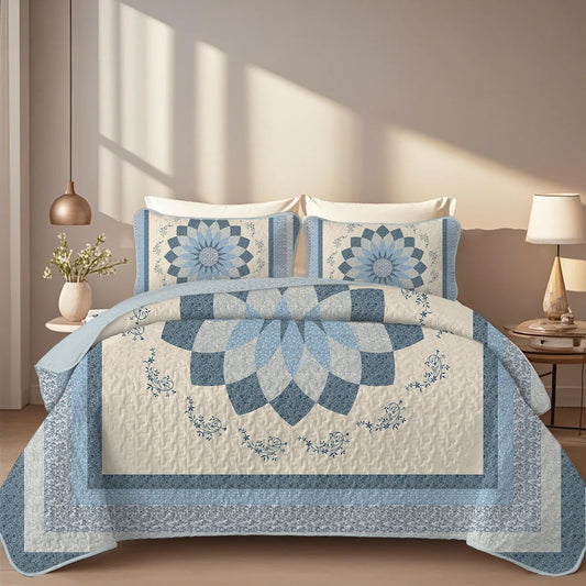 2/3-Piece Floral Printed Quilt Set, Cal King, Durable, Breathable, and Unique Summer Bedding Set, Includes 1 Quilt, 1/2 Pillowcase