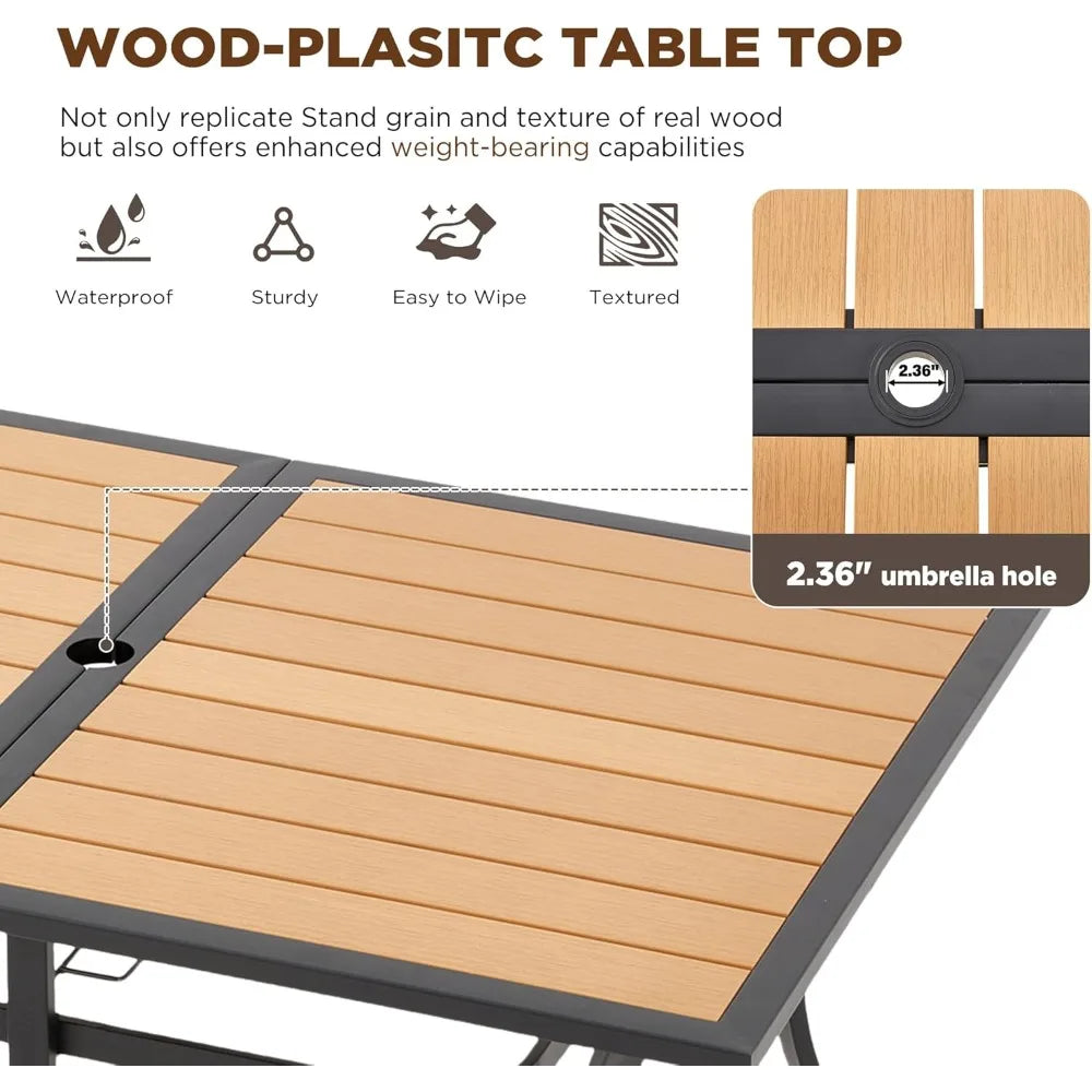 5/7/9-Piece All-Weather Rattan Patio Dining Set with 60" Wood Table Top, Removable Cushions & Umbrella Hole - Outdoor Furniture