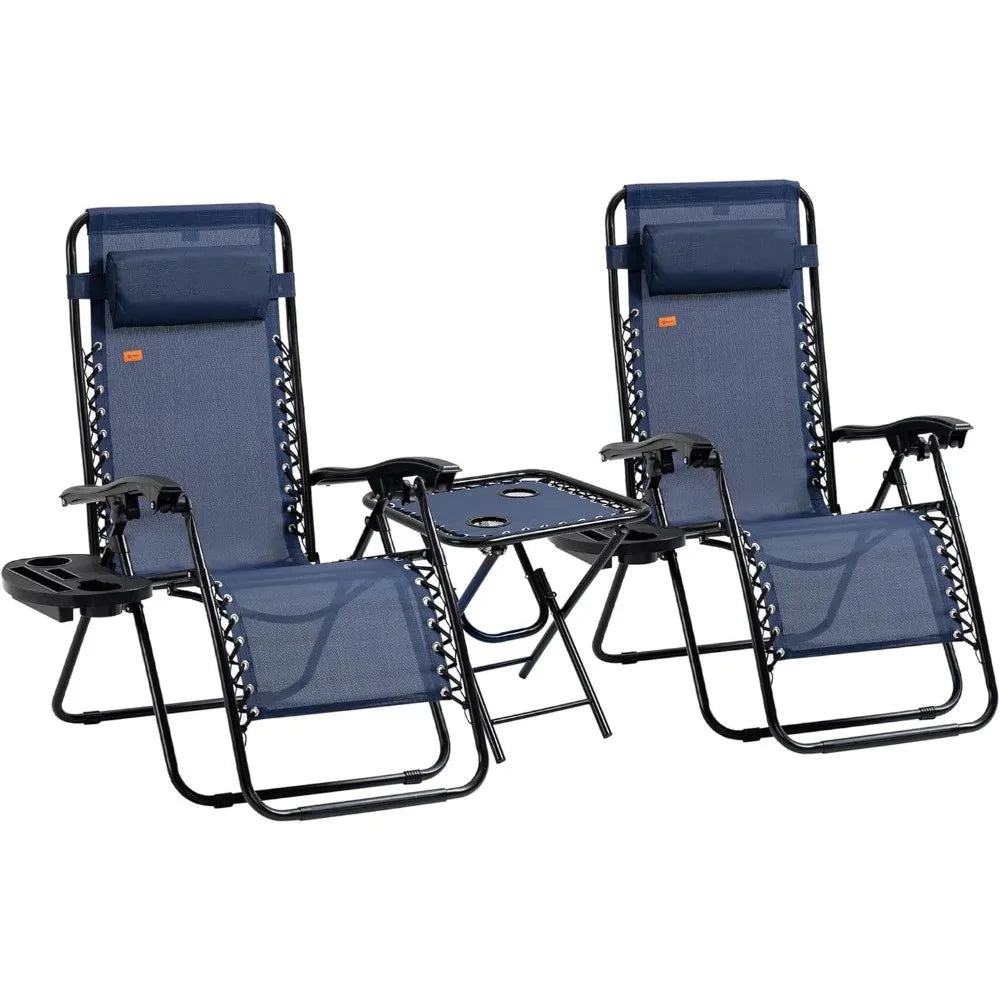 Zero Gravity Chair Set with Side Table, Folding Reclining Chair with Cupholders & Pillows, Adjustable Lounge Chair for Pool, Ba