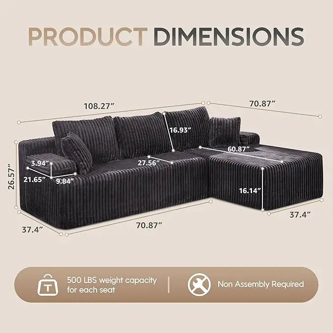 Modular L-Shaped 3-Seat Sectional | Memory Foam with Deep Seating & Storage Modules | Living Room Sofa