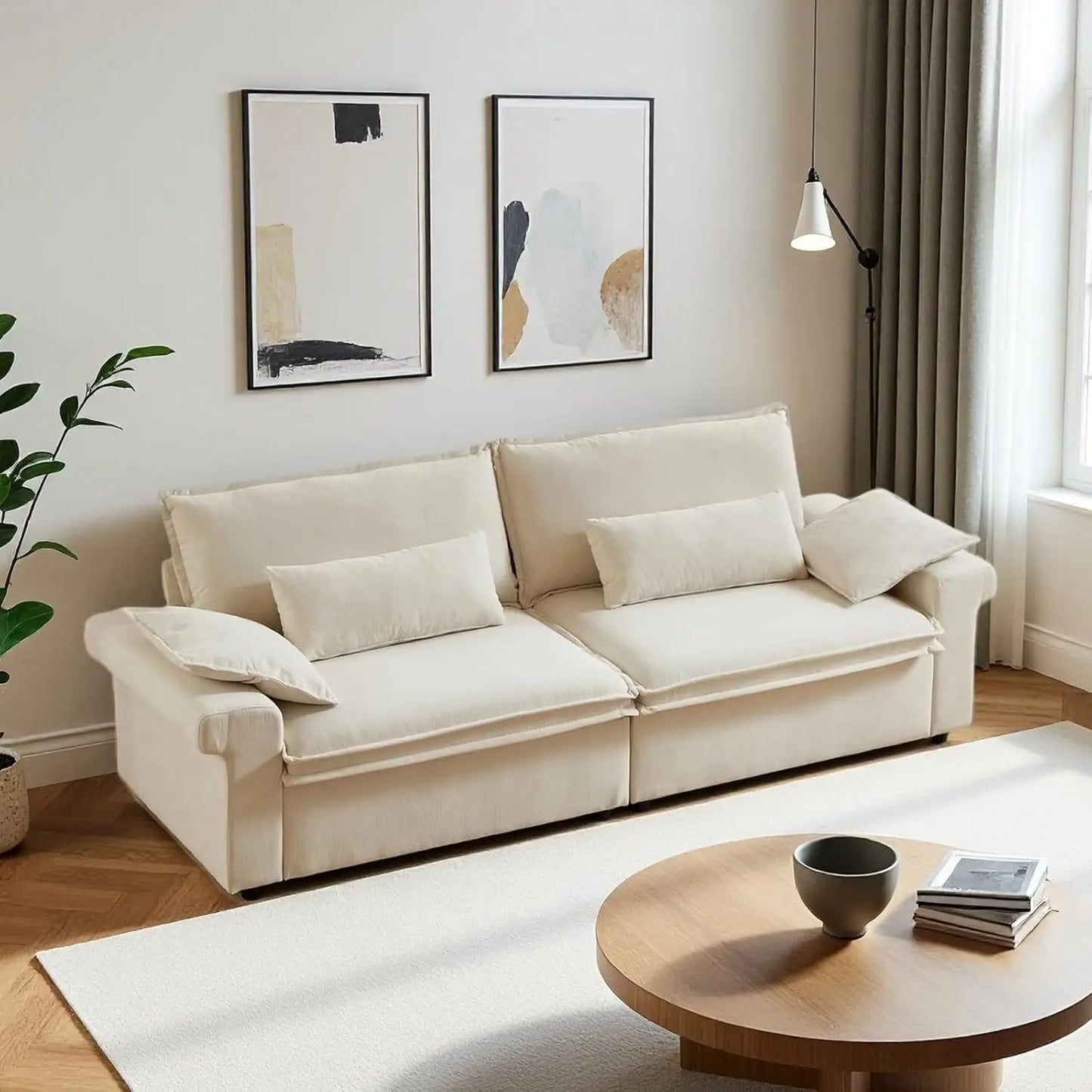 94 Inch Sofa, Oversized Couch with Wide Arms, Modern 3-Seater Sofa w/Throw Pillows, Chenille Fabric, Deep Seat Cushion