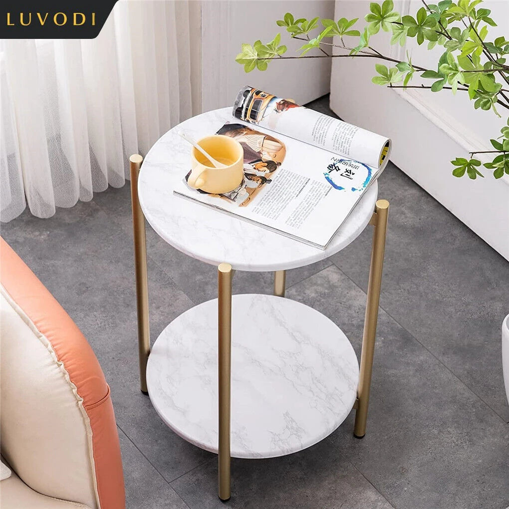 LUVODI 2 Tier Round Coffee End Tables With Storage Shelf