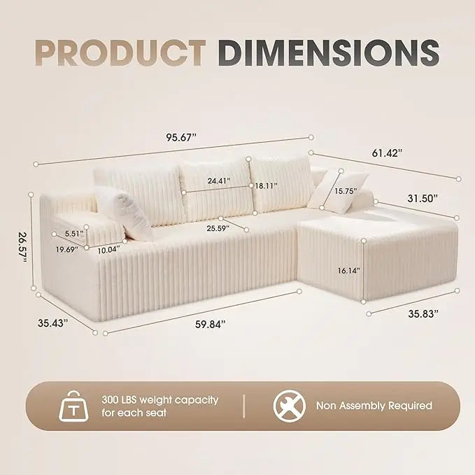 Modular L-Shaped 3-Seat Sectional | Memory Foam with Deep Seating & Storage Modules | Living Room Sofa