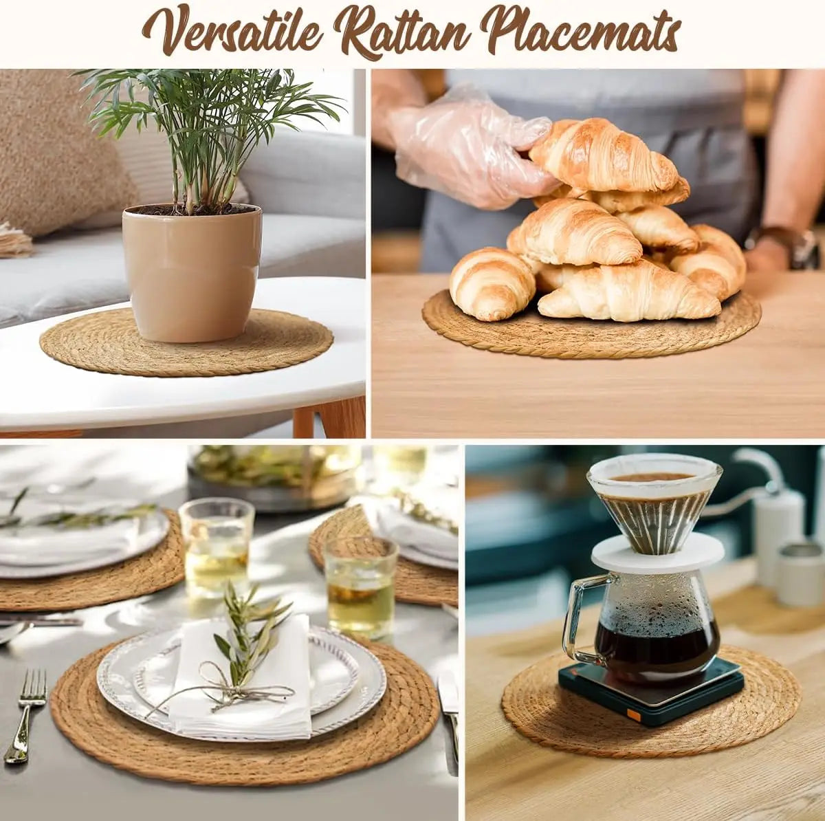 in Round Woven Placemats Plate Chargers Set of 10, Boho Farmhouse Rustic Woven Place Mats for Dining Table Decor, Rattan Wicker