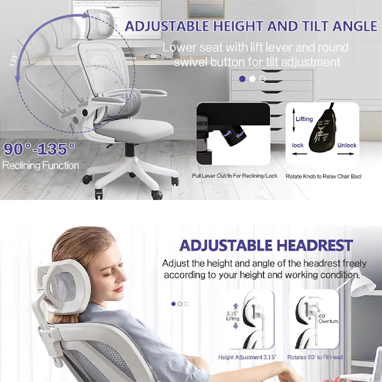 WXJHL Ergonomic High Back Mesh Office Chair Lumbar Support
