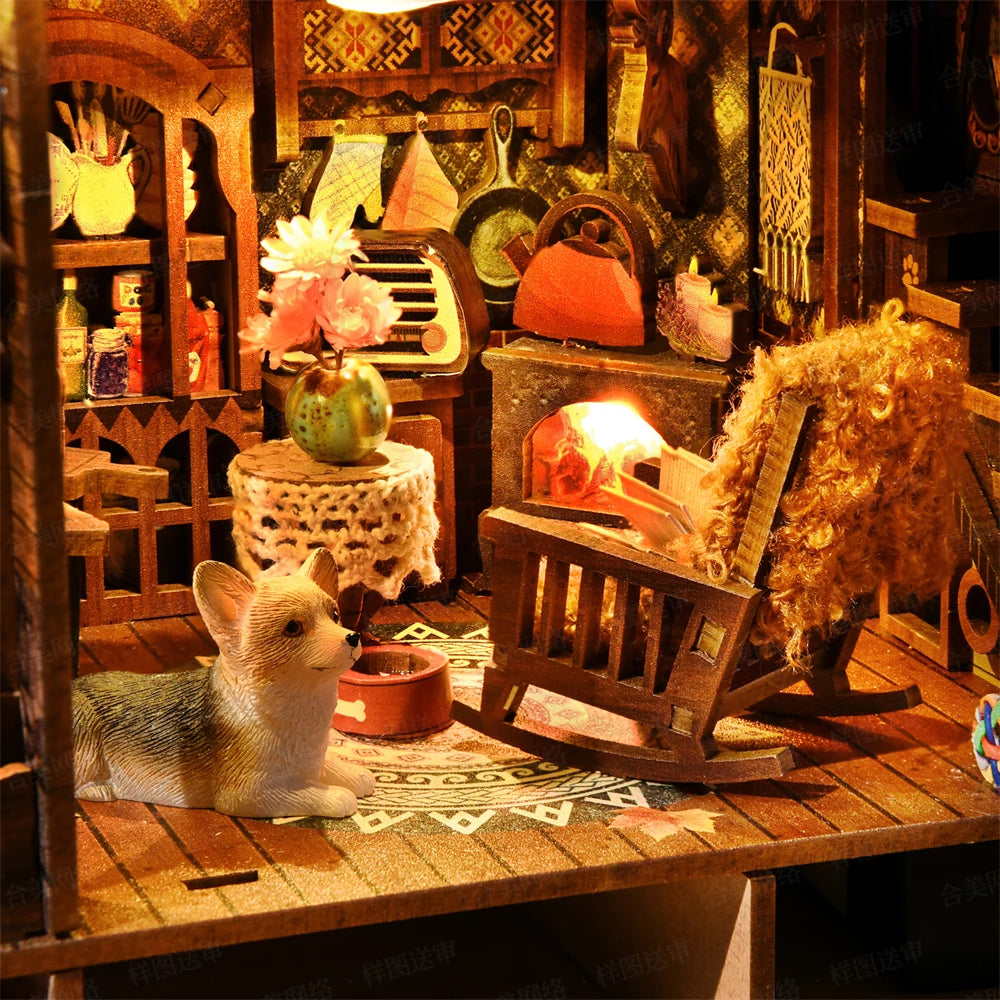 Book Nook Kit My Puppy Family DIY Wooden Puzzle Bookshelf Insert Decor Dollhouse Model Bookend Building Home Decoration Gifts