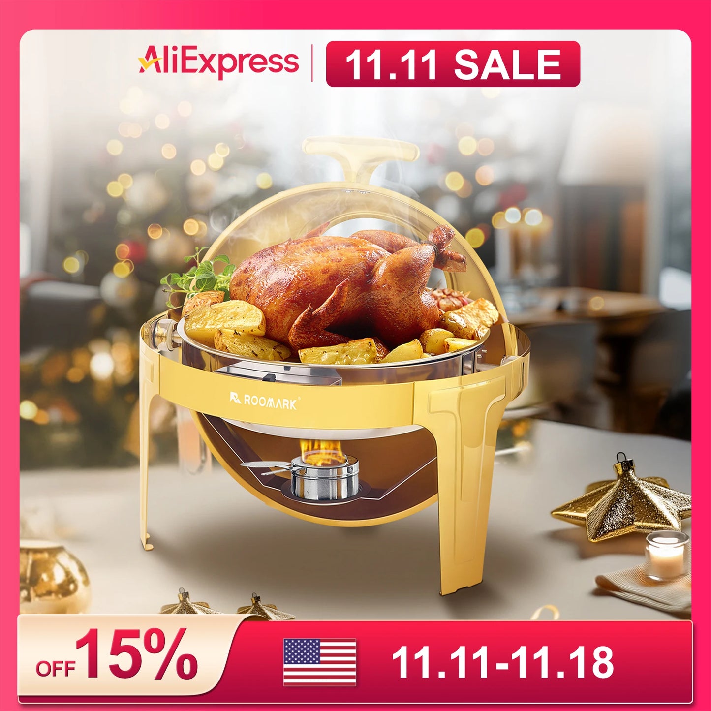 ROOMARK 9QT Chafing Dish Buffet Set , High Grade Stainless Steel Catering Warmer Complete set with Thick Frame for Party Wedding