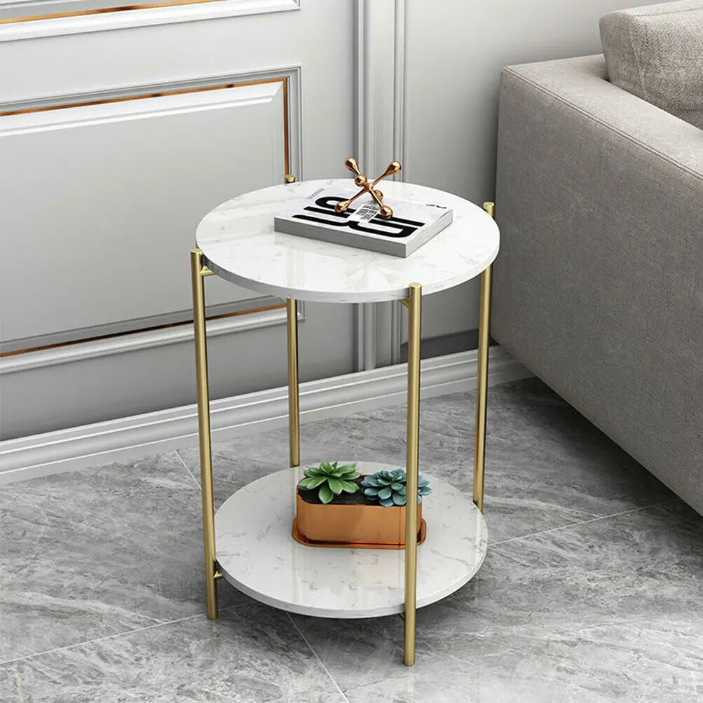 LUVODI 2 Tier Round Coffee End Tables With Storage Shelf