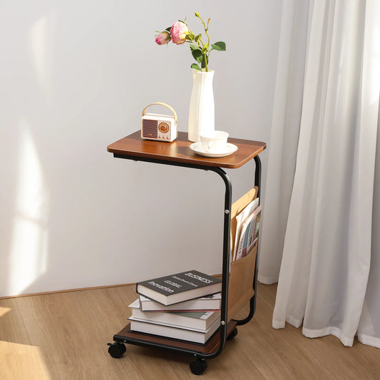 2025 Simple Coffee Table Bedside Storage Rack C-shaped Side Table Sofa Side Table with 2-Tier Storage Shelf Home Living Room