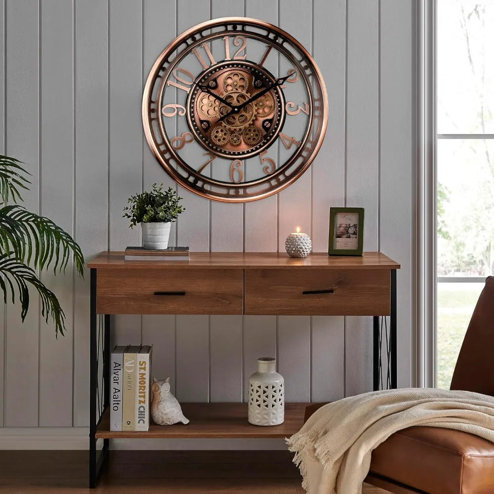 21 Inch Moving Gear Wall Clock for Modern Farmhouse Living Room Decor, Large Industrial Steampunk Wall Clock for Home Office