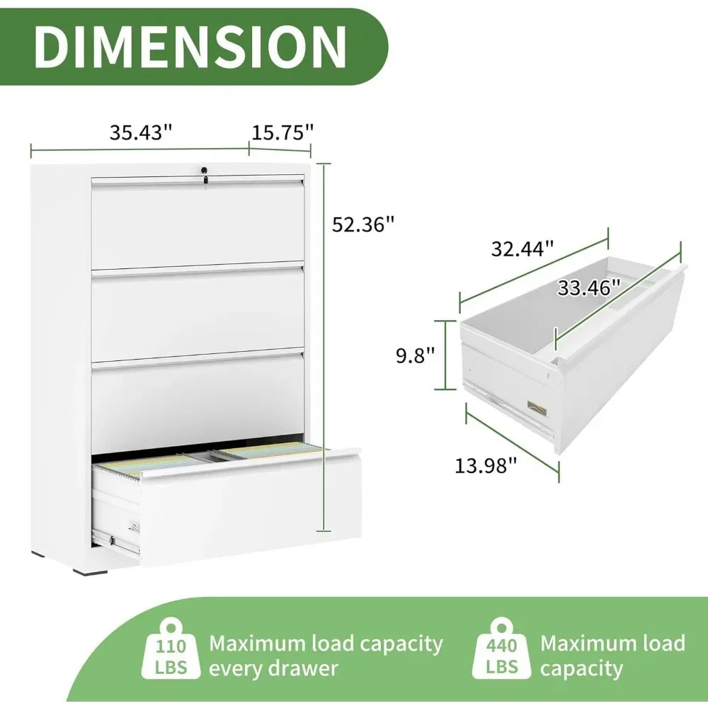 Metal Lateral File Cabinets with Lock,Storage Cabinets for Hanging Files Letter,4 Drawer Filing Cabinets for Home Office