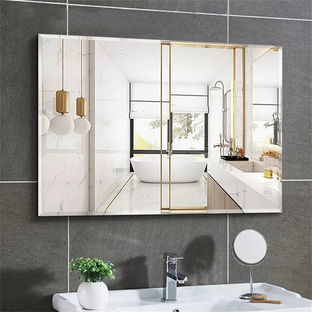 Rectangle Wall Mirror Frameless Vanity Mirror Entry Decor Mirror Beveled Silver Edge for Bathroom Bedroom Livingroom Diningroom