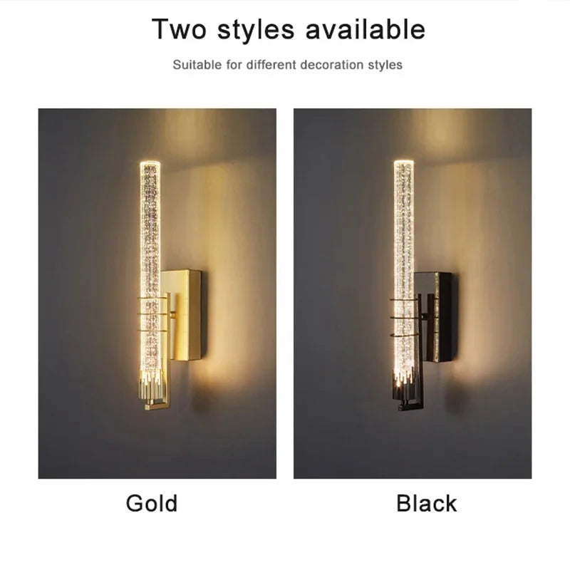 LED Modern Wall Light Crystal Rod Nordic Bedside Lamp