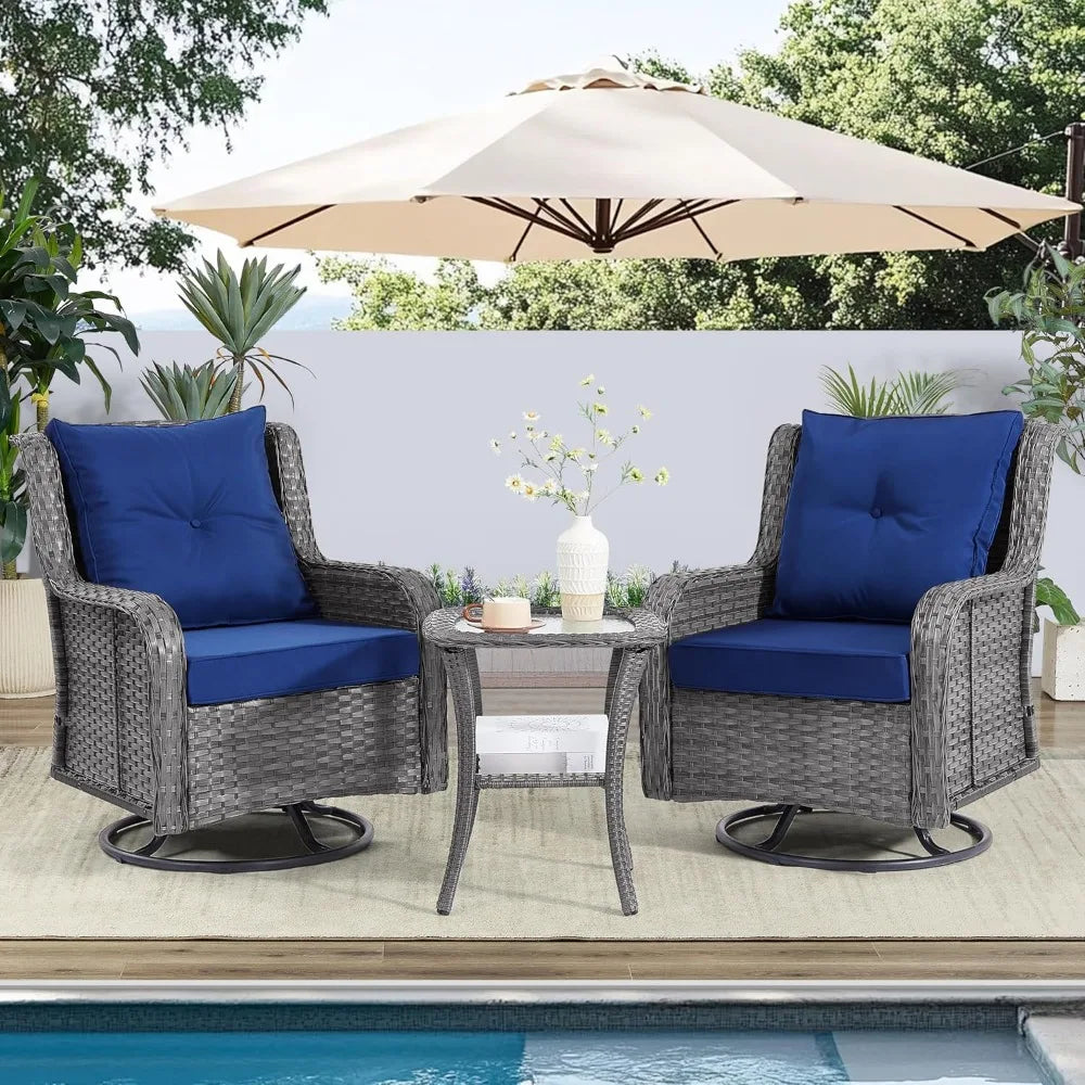 Patio Furniture Sets, 3 Pieces Wicker Outdoor Furniture - 360 Degree Swivel Rocking Chairs and Rattan Side Table for Garden,Porc
