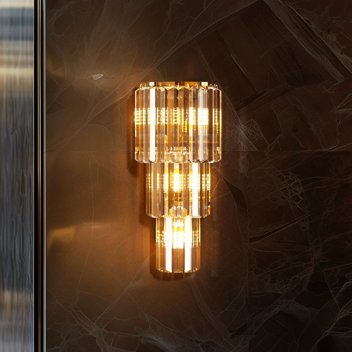 Luvodi Modern Crystal Wall Lamp 3 Layer Sconce Light