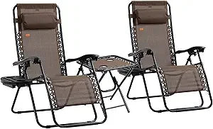 Zero Gravity Chair Set with Side Table, Folding Reclining Chair with Cupholders & Pillows, Adjustable Lounge Chair for Pool, Ba
