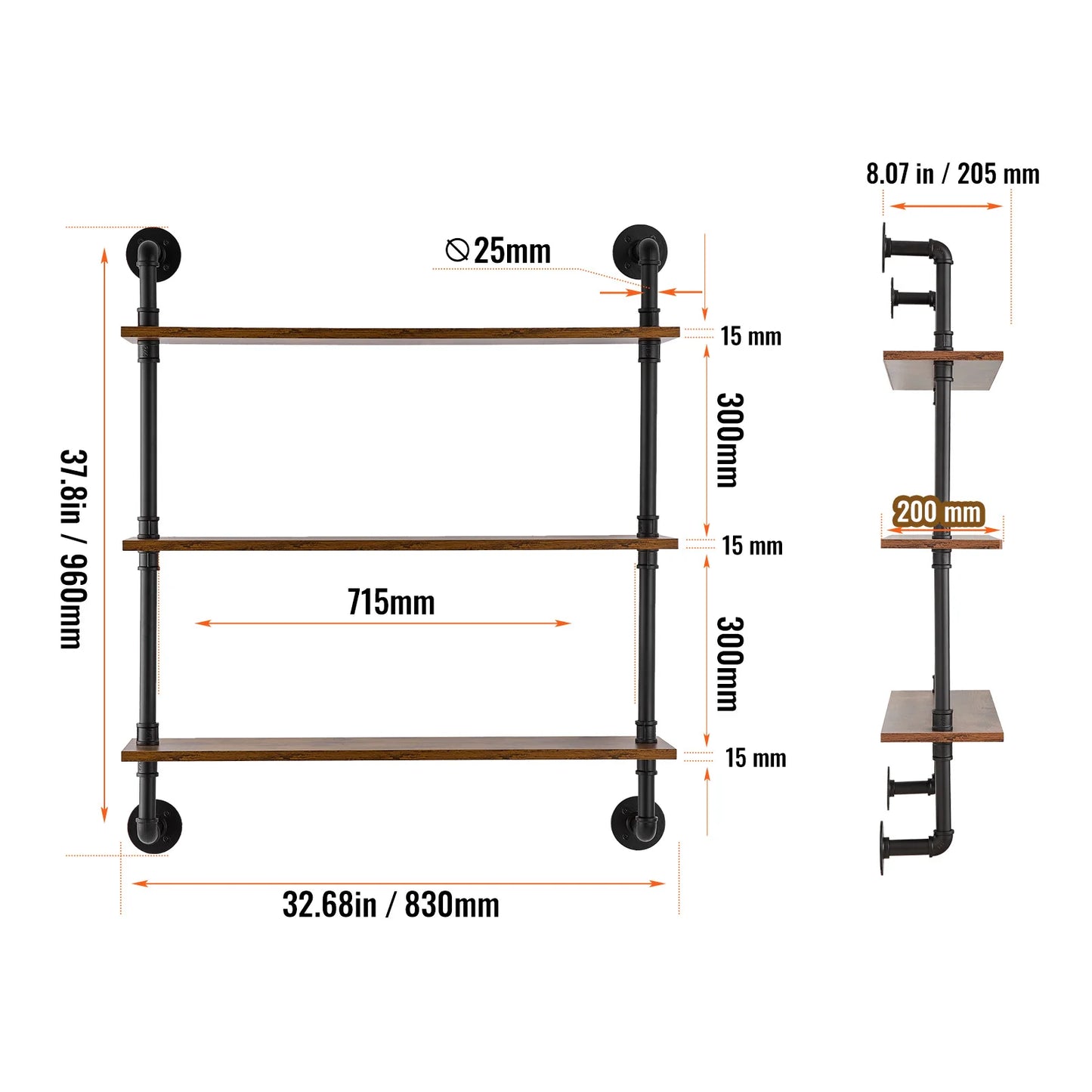 SucceBuy Industrial Pipe Shelf Wall Mount Floating Rustic Shelves