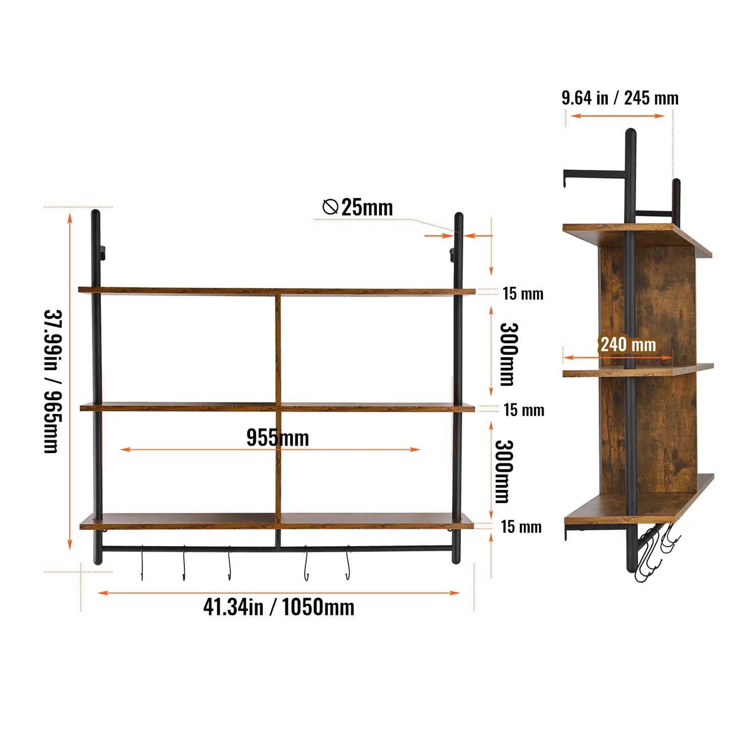 SucceBuy Industrial Pipe Shelf Wall Mount Floating Rustic Shelves