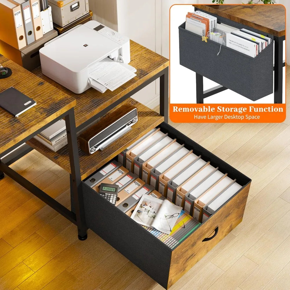 Office Desk with Drawers and Printer Space,Computer Desk with Power Outlets,Home Office Desks with File Drawers Cabinet,Study