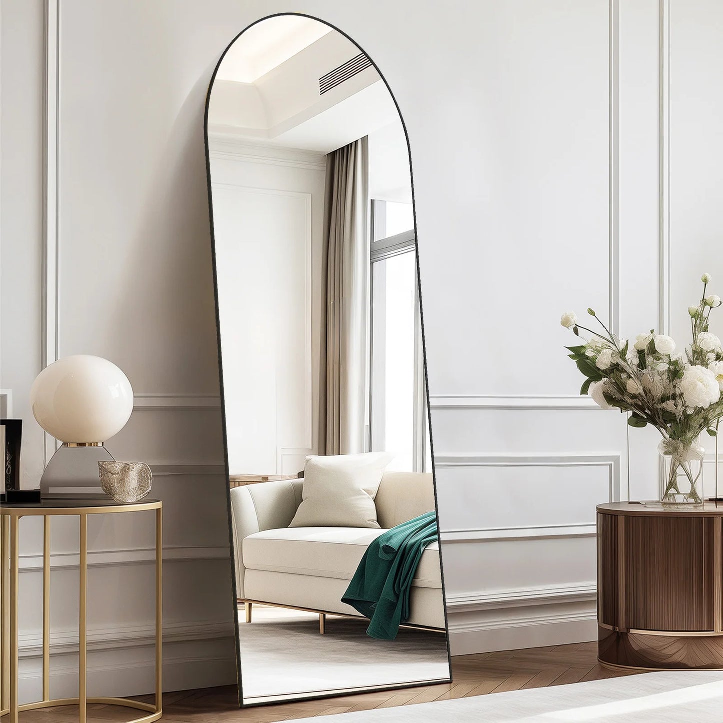 JHK Full Body Wall Mirror 59"x16"/64"x21" Standing or Wall-Hanging with Stand Aluminum Alloy Frame Bedroom Cloakroom Decoration