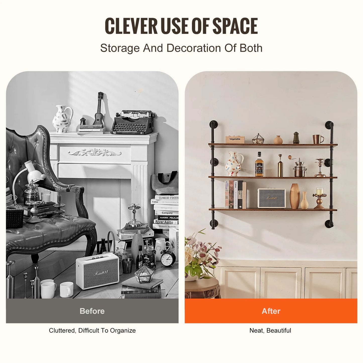 SucceBuy Industrial Pipe Shelf Wall Mount Floating Rustic Shelves