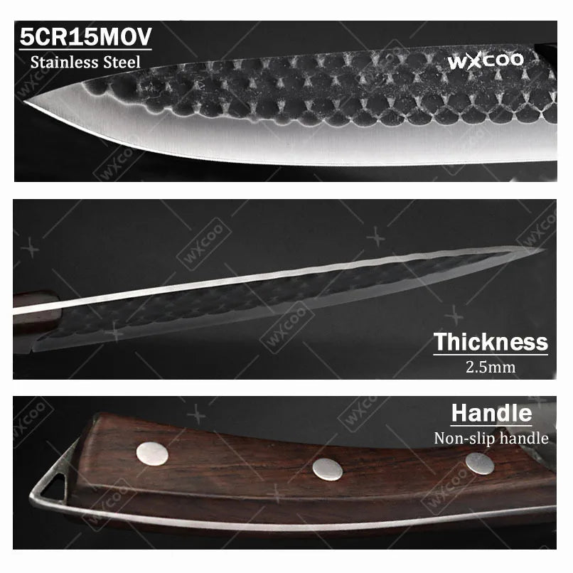 3 Pcs Stainless Steel Kitchen Chef Knife Set Multipurpose Boning Cleavers Utility Cutters Mini Meat Paring Slicing Tools