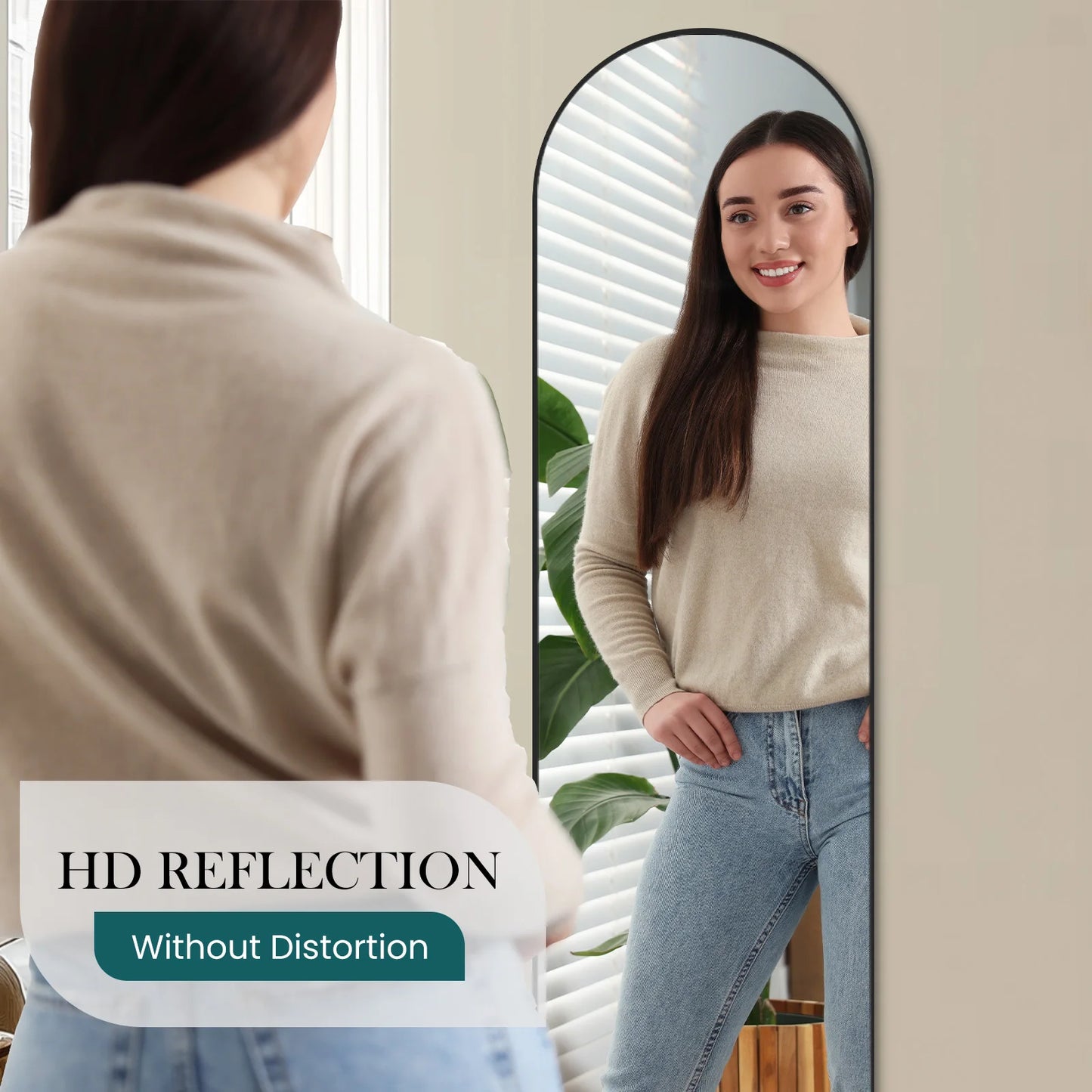 JHK Full Body Wall Mirror 59"x16"/64"x21" Standing or Wall-Hanging with Stand Aluminum Alloy Frame Bedroom Cloakroom Decoration