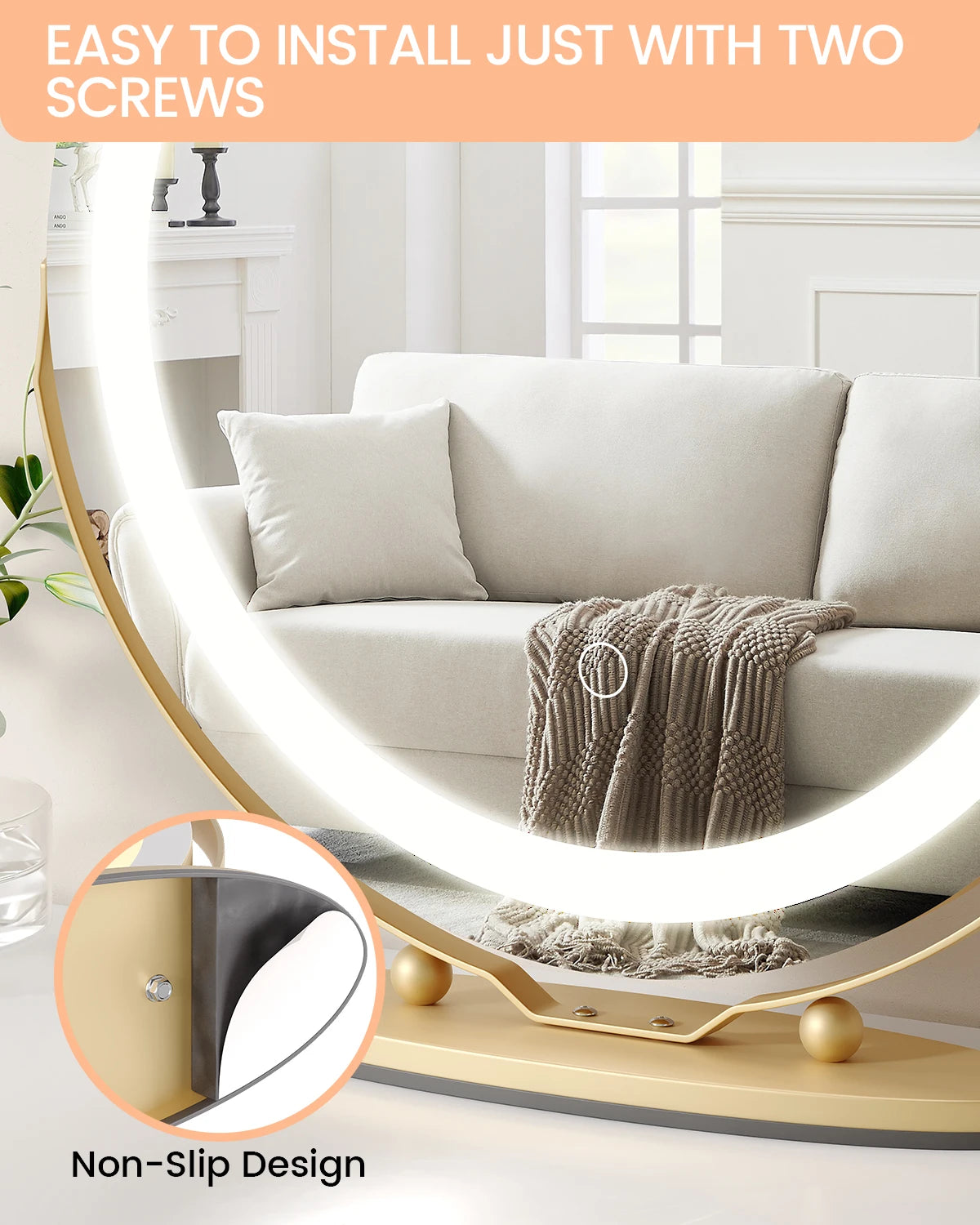 Hignconcerned Round Vanity Mirror With LED Lights Touch